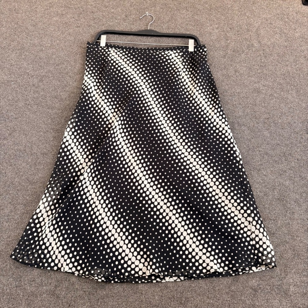 Venezia Jeans Black White Polka Dot Midi Skirt A-Line Chiffon Size 14/16 L XL
